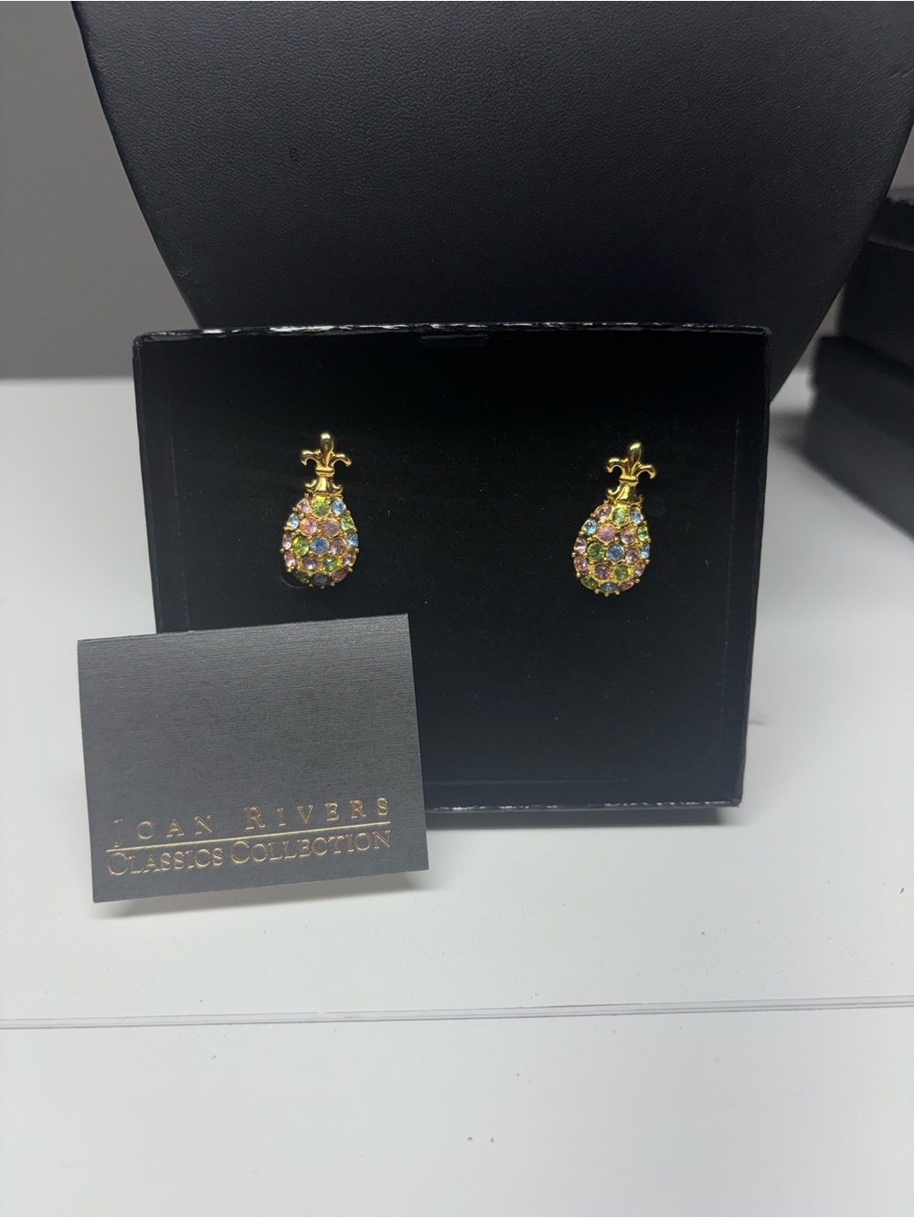 Joan Rivers Gold-tone Pineapple Earrings with Multicolor Crystals